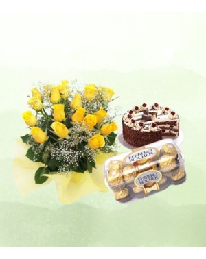 Choco surprise Yellow Roses & Cake