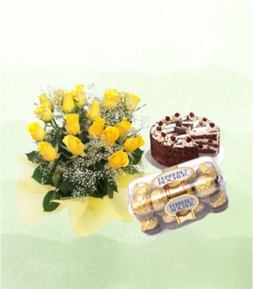 Choco surprise Yellow Roses & Cake