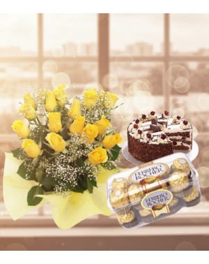 Choco surprise Yellow Roses & Cake