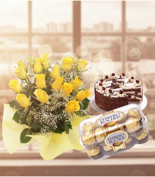 Choco surprise Yellow Roses & Cake