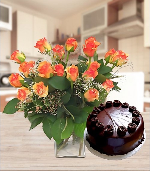 Happy Moments Roses & Cake