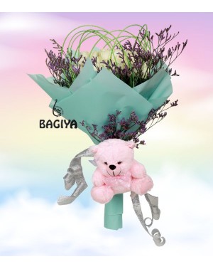  20 White Roses & Teddy 