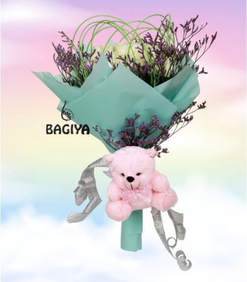  20 White Roses & Teddy 