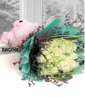  20 White Roses & Teddy 
