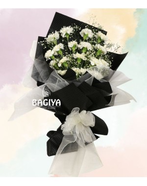 20 Black and White Carnations Bunch