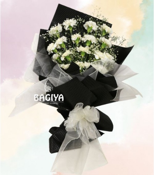 20 Black and White Carnations Bunch