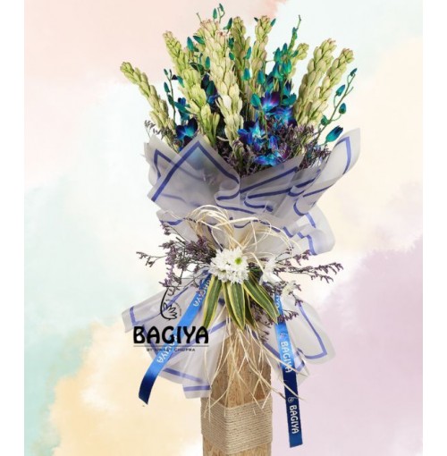 10 Tube Roses & 8 Blue Orchids Bunch