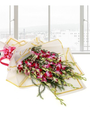 10 Vibrant Purple Orchids Bunch 