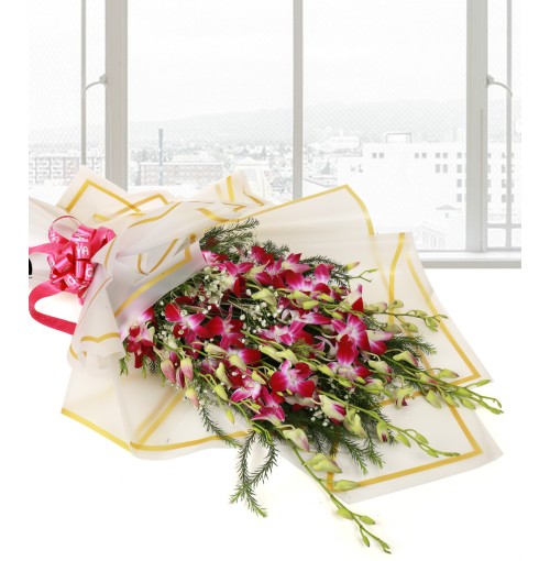 10 Vibrant Purple Orchids Bunch 