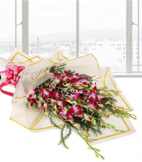 10 Vibrant Purple Orchids Bunch 