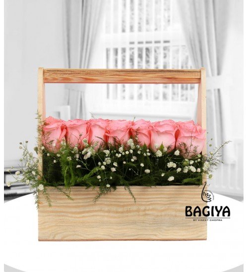 Pink Rose Handle Basket