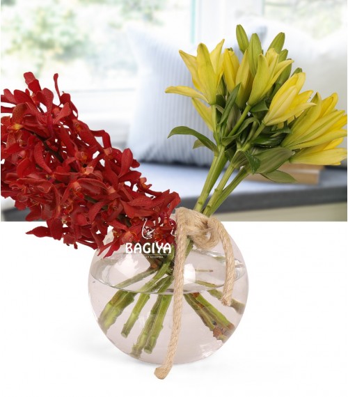 Red Mokaro and Lilies Vase