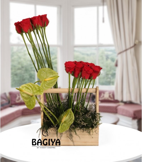 Red Roses & Anthurium Basket