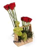 Red Roses & Anthurium Basket