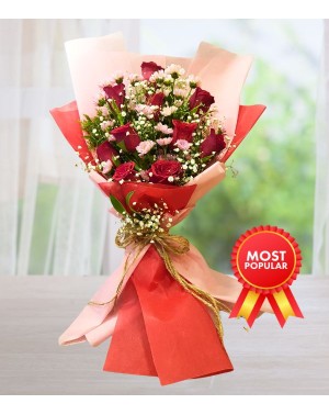 Ten Red Roses with Pink Filler Bunch