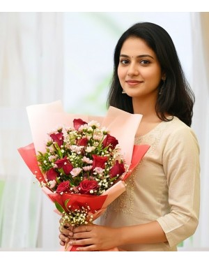 Ten Red Roses with Pink Filler Bunch