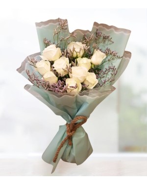 Ten White Roses Bunch