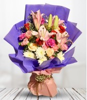 Bouquet Mix Rose Lilies Carnations
