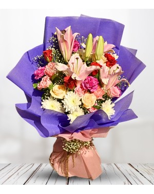 Bouquet Mix Rose Lilies Carnations