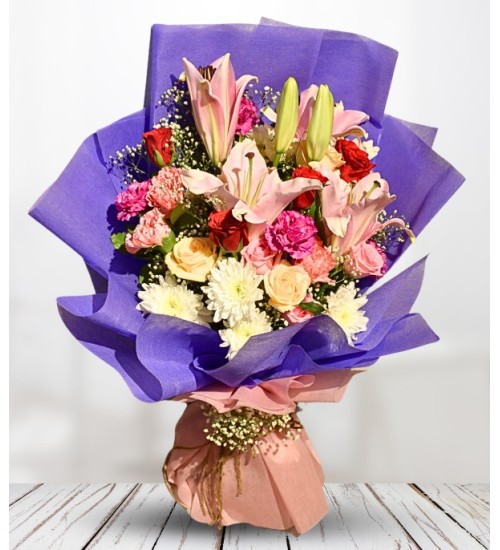 Bouquet Mix Rose Lilies Carnations