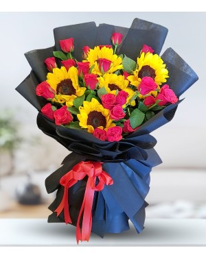 Bright Sunflowers & Roses Bouquet