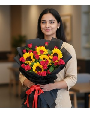 Bright Sunflowers & Roses Bouquet