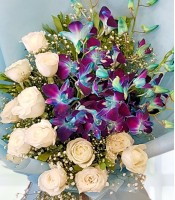 White Roses & Purple Orchids Bouquet 