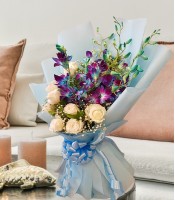 White Roses & Purple Orchids Bouquet 