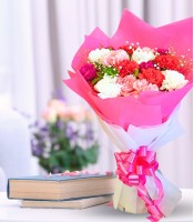 Colorful Carnations in Pink Wrapping