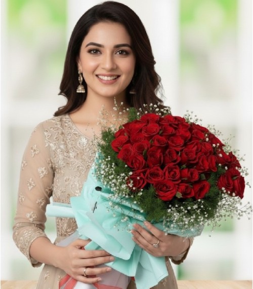 50 Red Roses Exclusive Bunch Packing