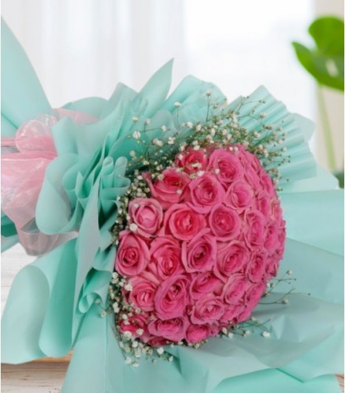 50 Pink Roses in Beautiful Wrapping