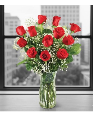 12 Roses with Vase