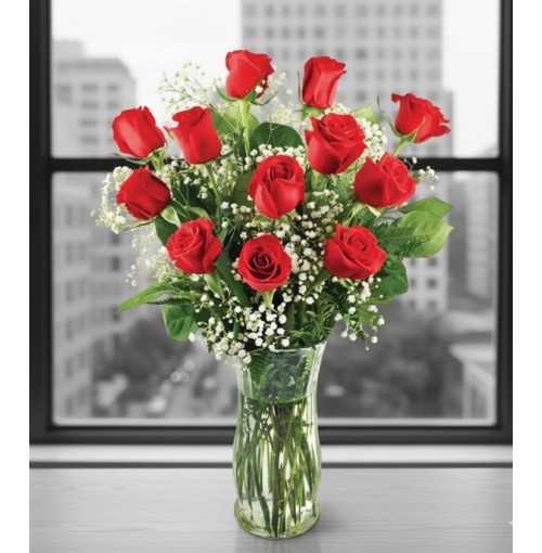 12 Roses with Vase