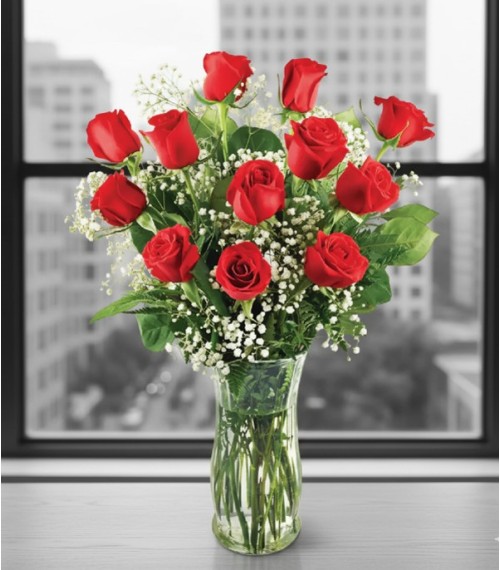 12 Roses with Vase